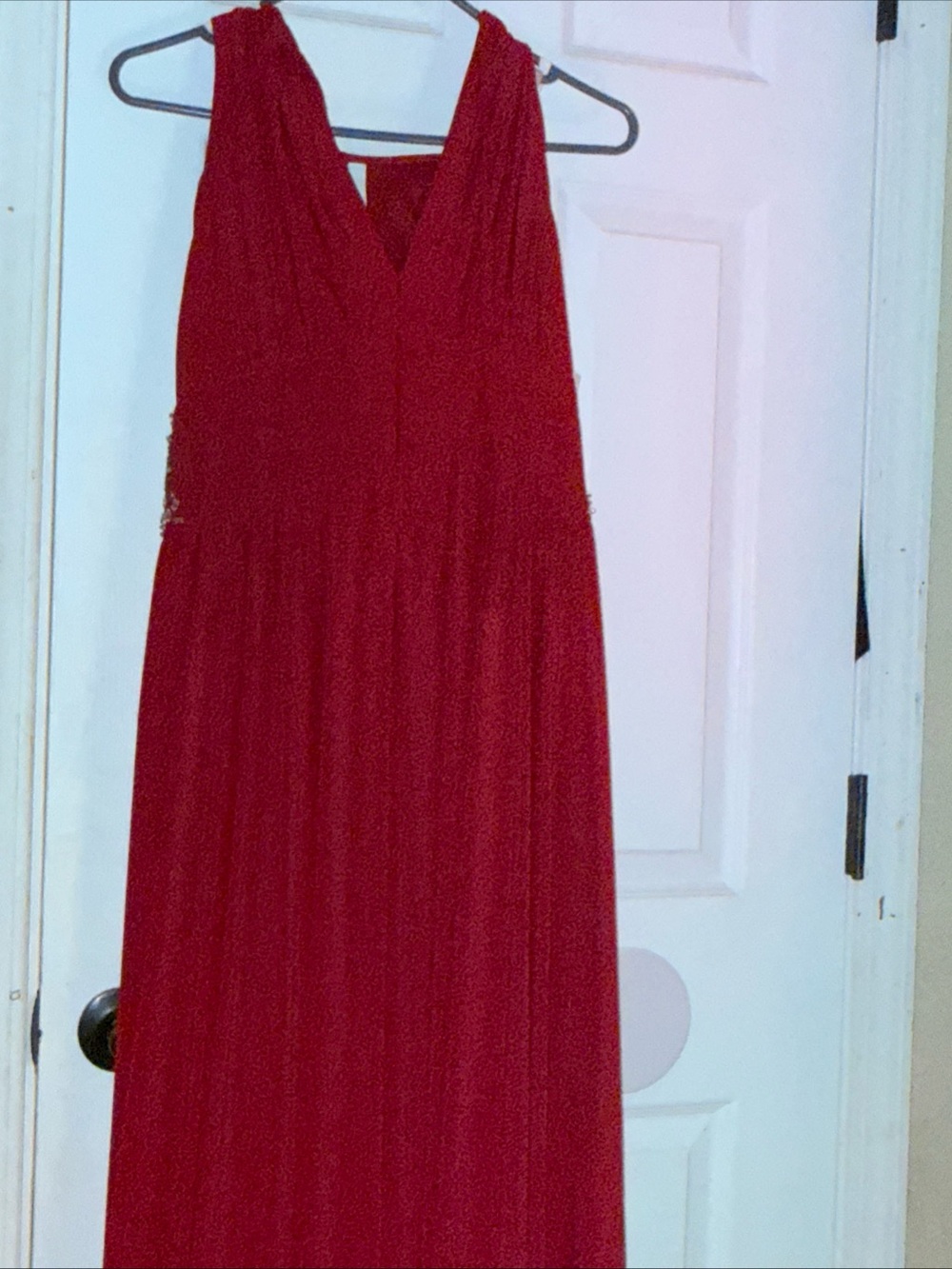 R&M Richards Red Beaded Waist Prom Dress - Picture 3 of 5